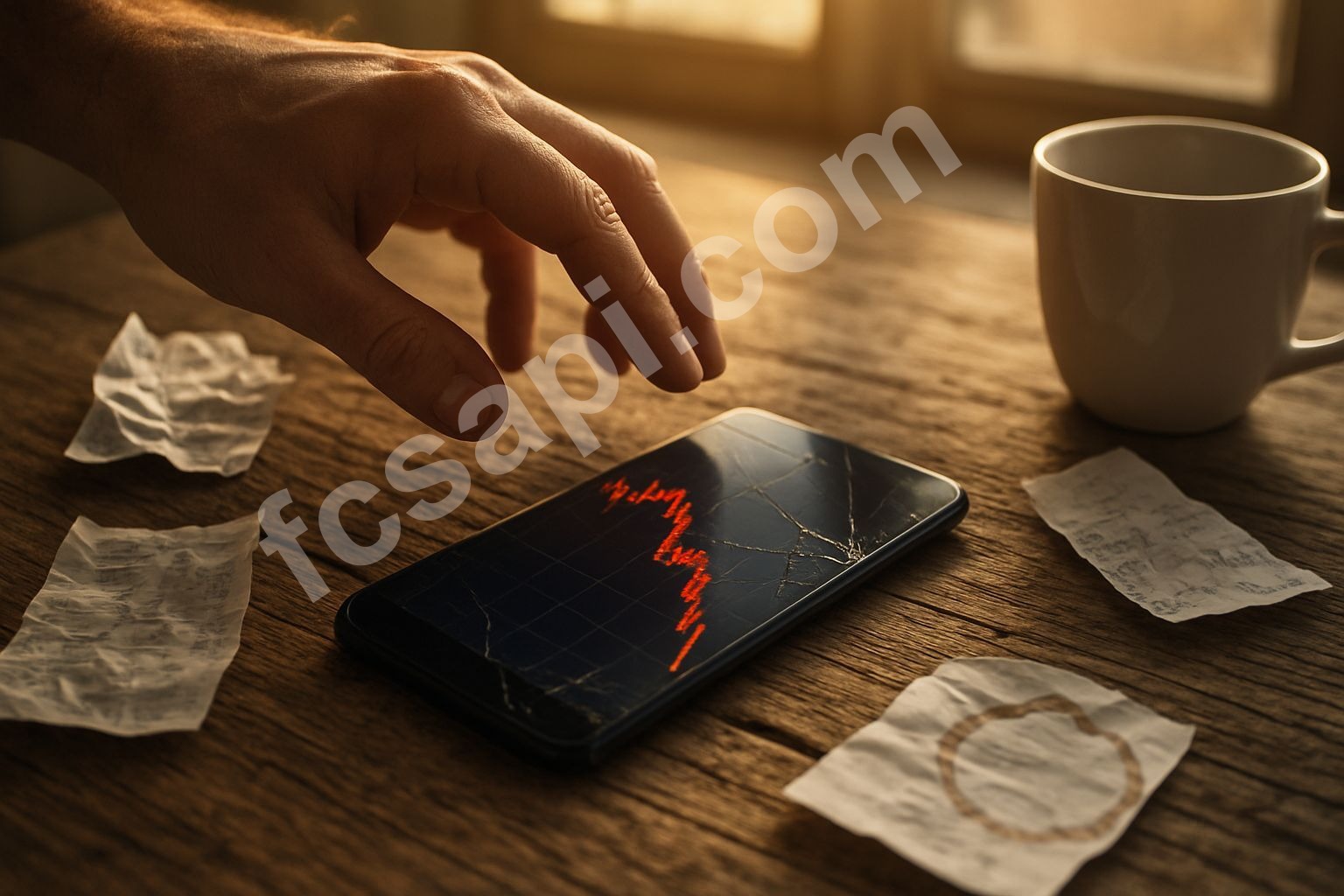 Bitcoin price chart declining on smartphone with hesitant hand