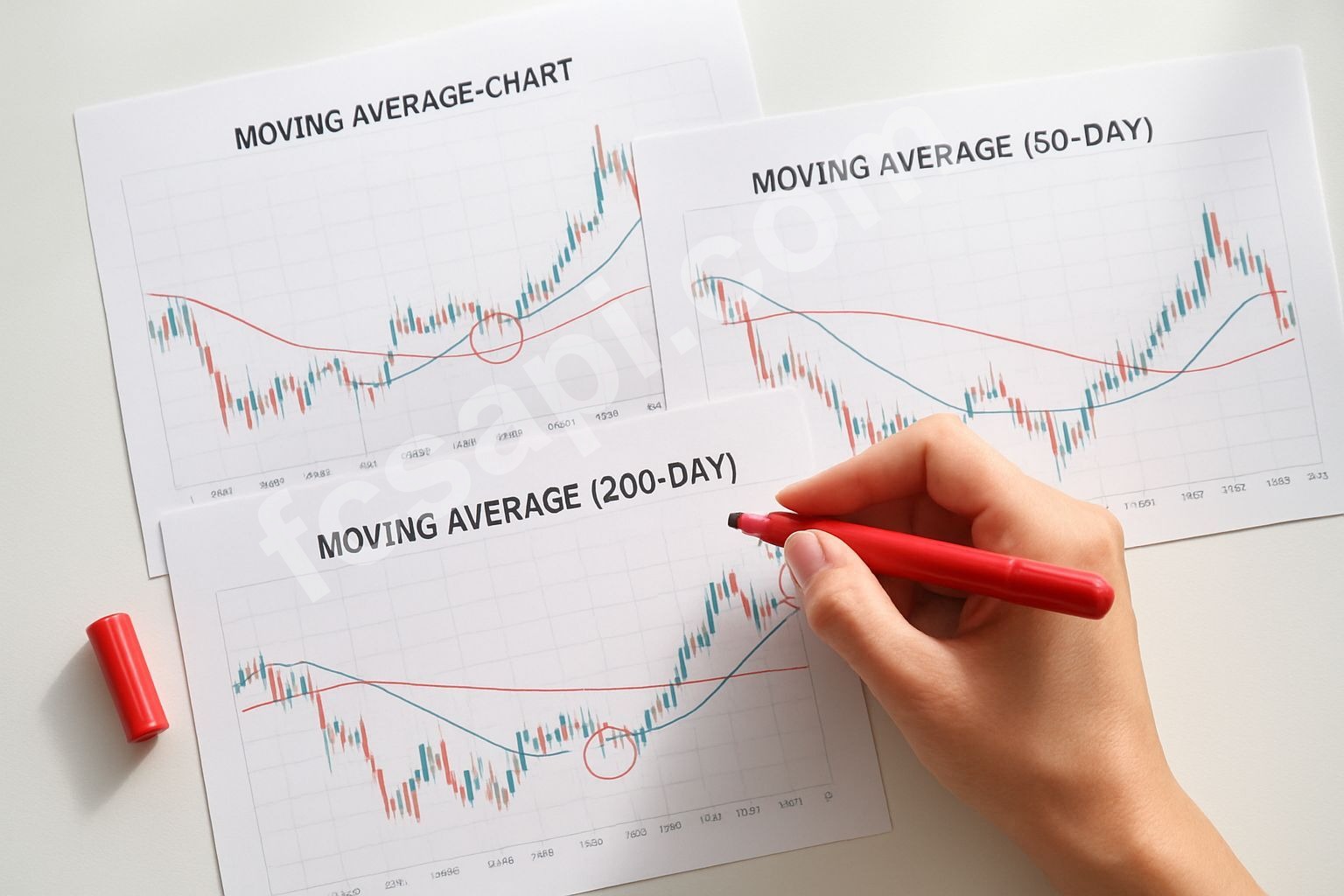 Moving average technical indicators showing Bitcoin downtrend alignment