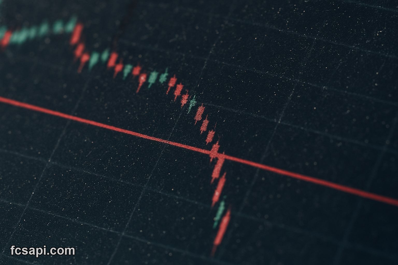 Close-up of a crypto chart on a dusty screen showing a broken support line.