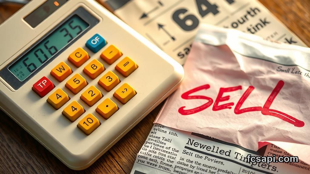 Calculator showing 606.35 and a handwritten 'SELL' note.