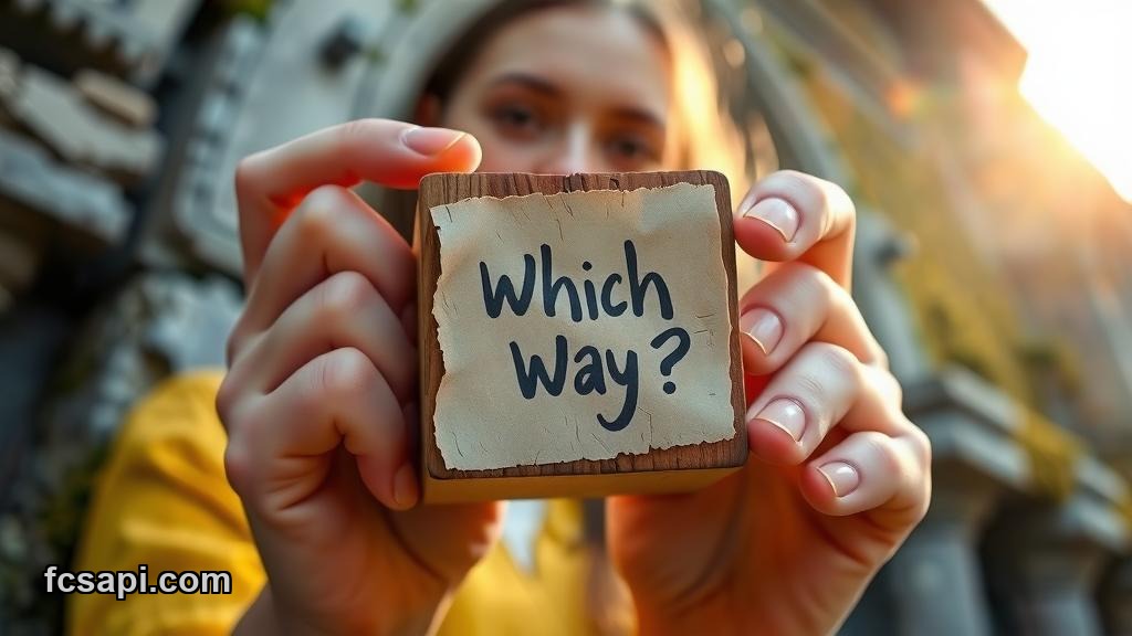 Person holding crypto symbol with text "Which Way?"