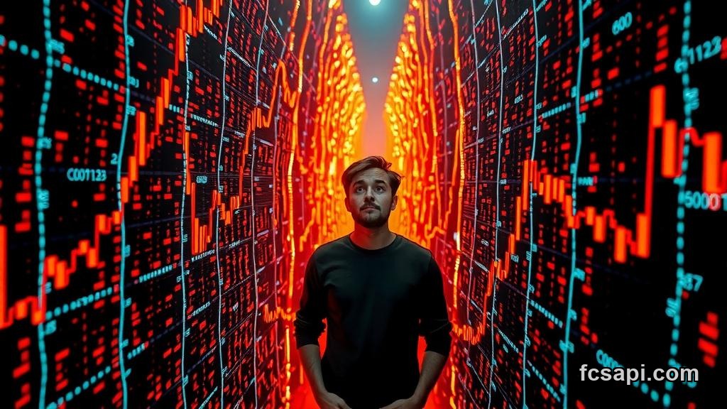 Confused person lost in a forest of conflicting digital data streams.