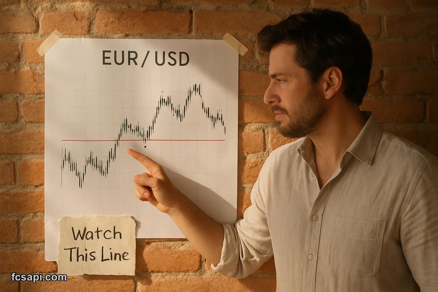 Trader analyzing EURUSD chart on a wall in Lisbon