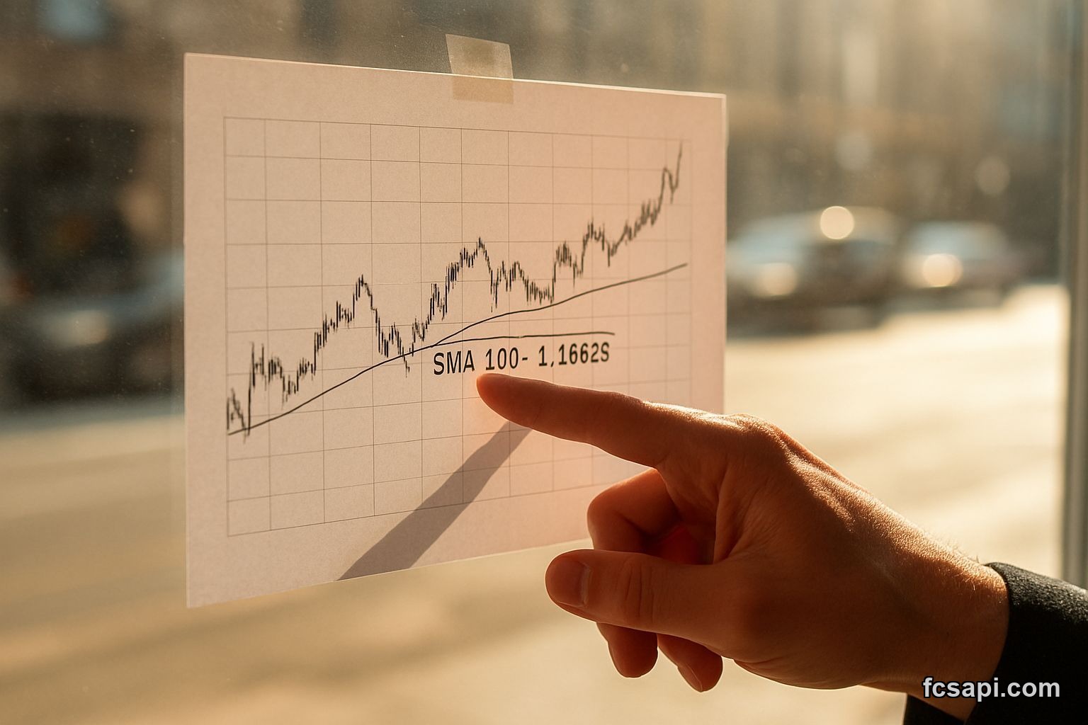 Hand pointing at key EURUSD support level on chart