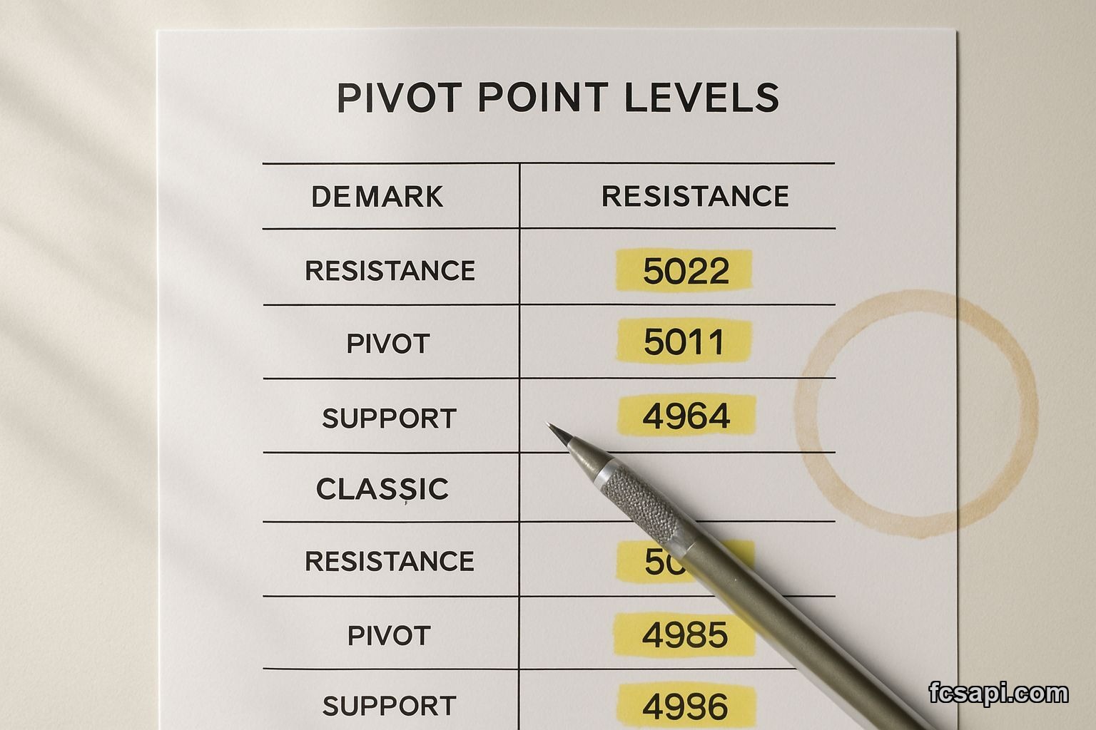 Gold pivot points support resistance levels chart analysis