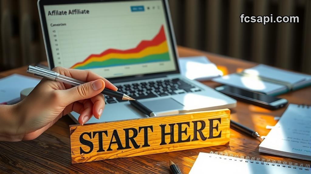 Person reviewing FCS API affiliate dashboard metrics and conversion tracking