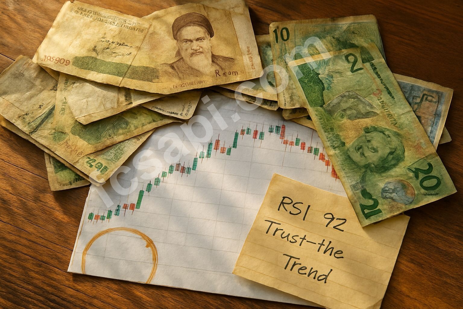 NEW ZEALAND DOLLAR IRANIAN RIAL currency trading chart with cash and analysis notes