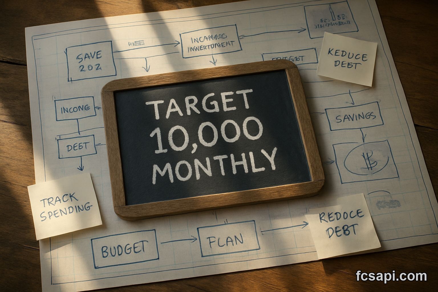 Affiliate marketing strategy map with $10,000 monthly earnings target.