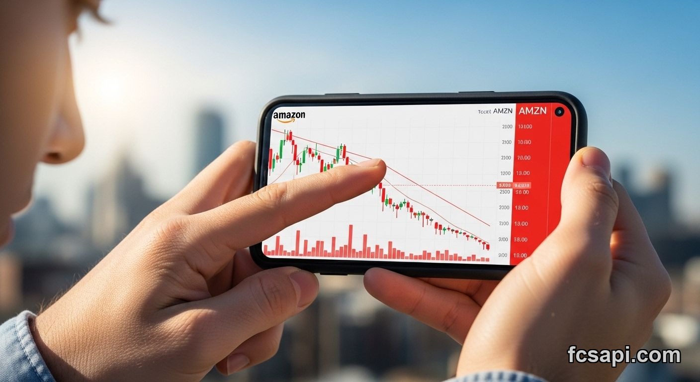Amazon stock sell signal on smartphone screen outdoors