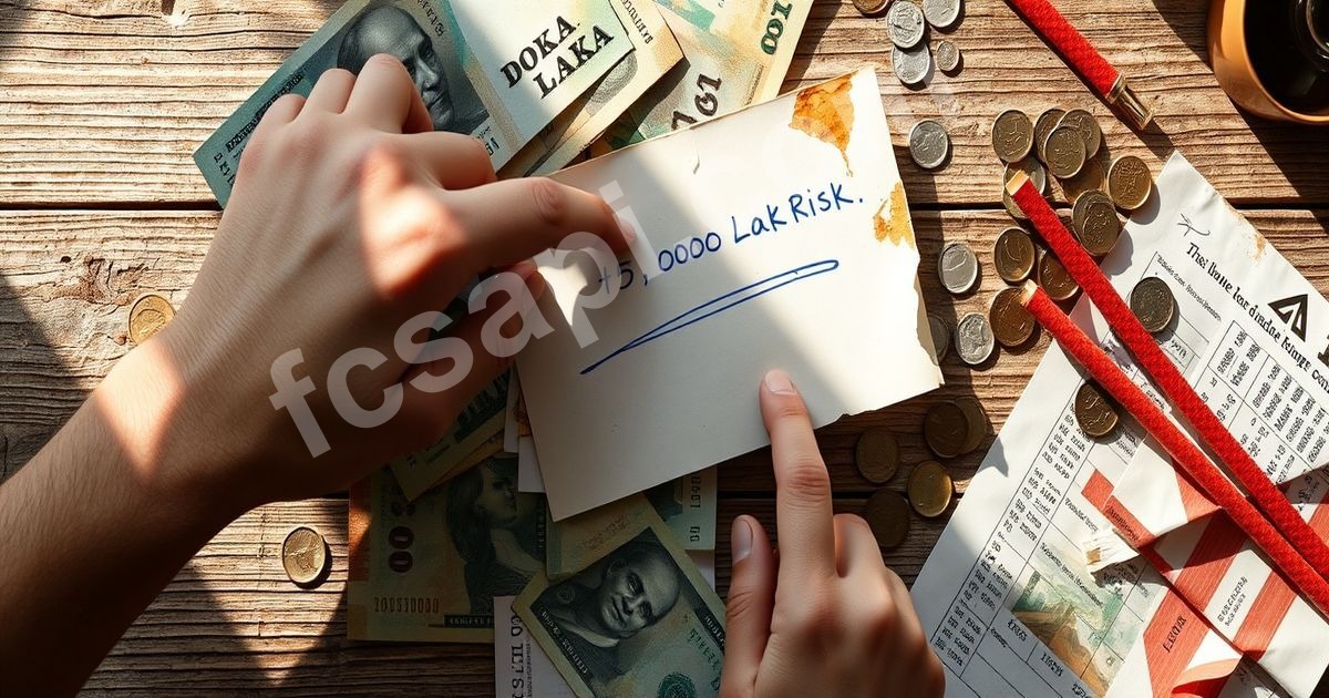 Australian Dollar Lao Kip currency notes with risk warning on paper