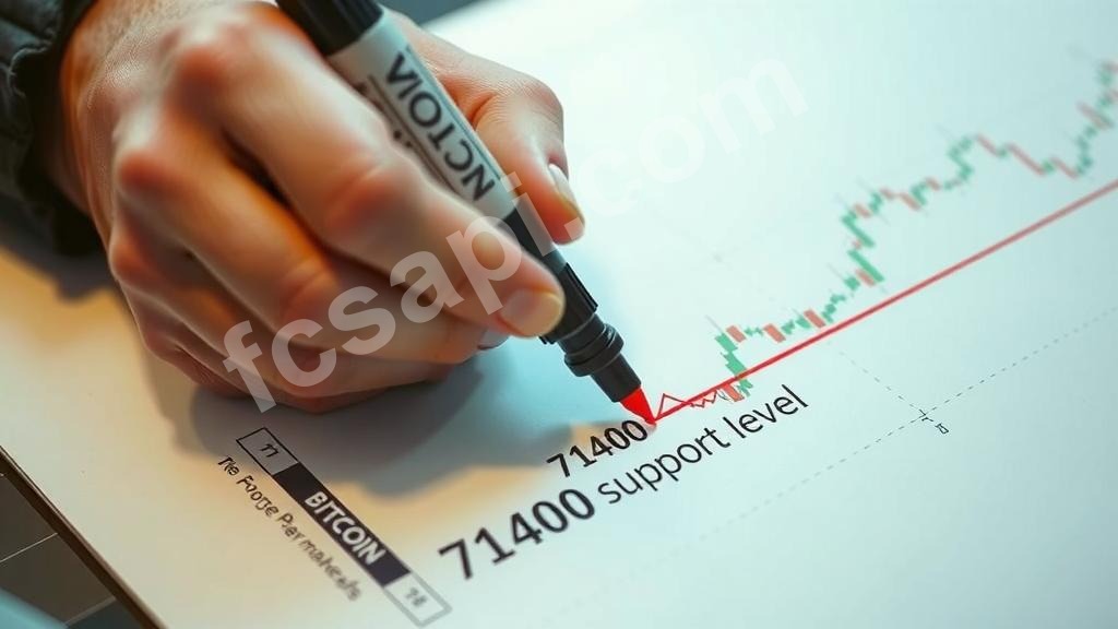 Hand highlighting critical Bitcoin support level on chart
