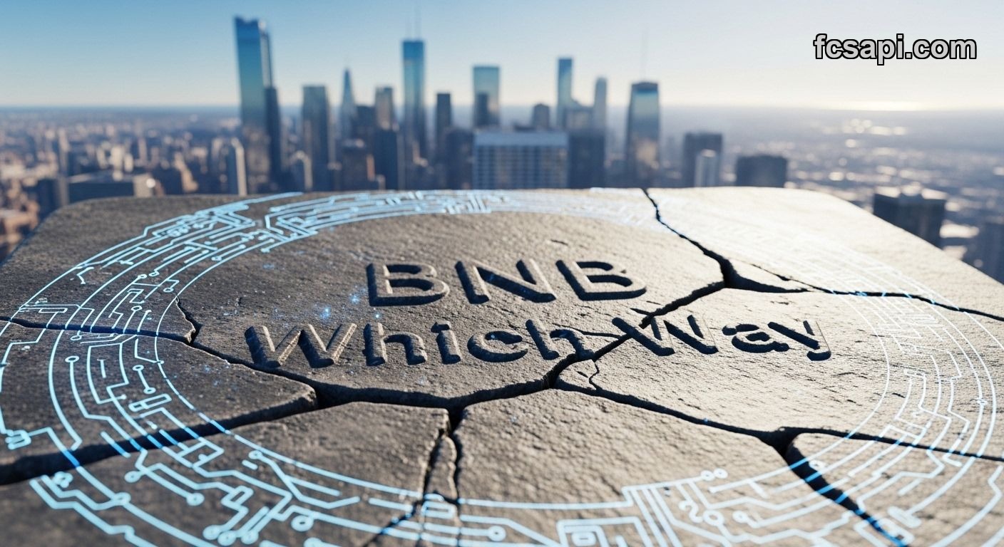 BNB price conflict, cityscape, stone tablet.