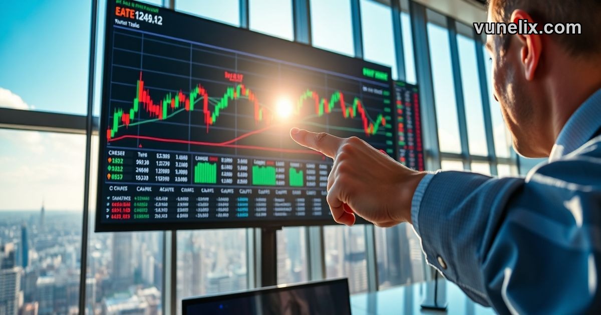 Trader tracking live cryptocurrency prices on monitor with city view