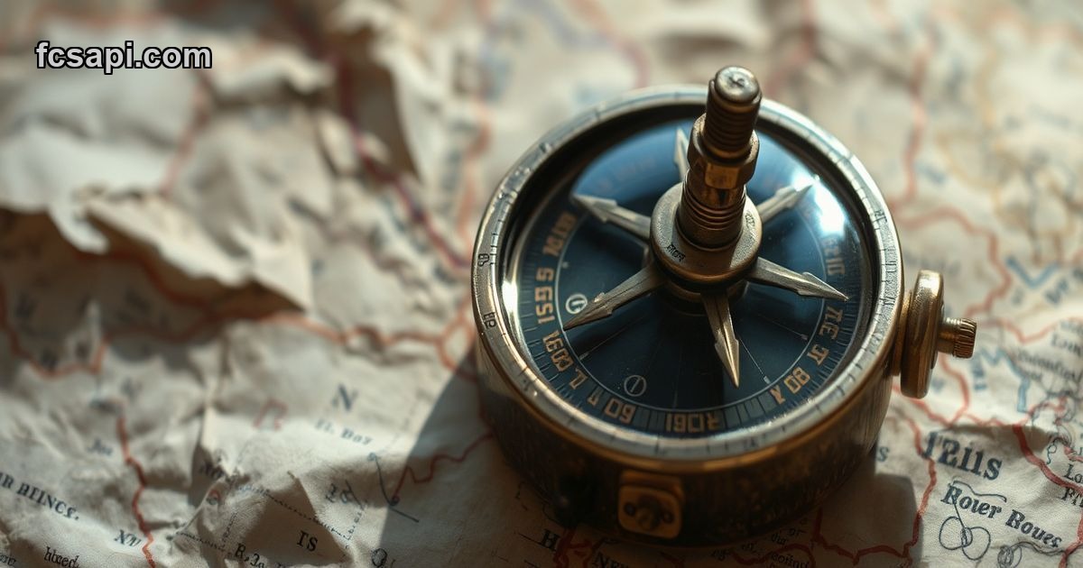 Old compass spinning erratically on a map, showing confusion