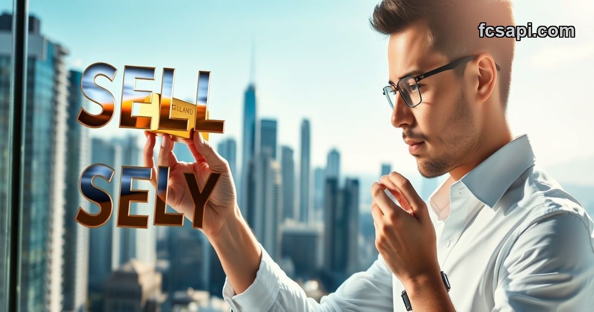 Trader analyzing gold bar against city skyline, "SELL OR BUY?" text