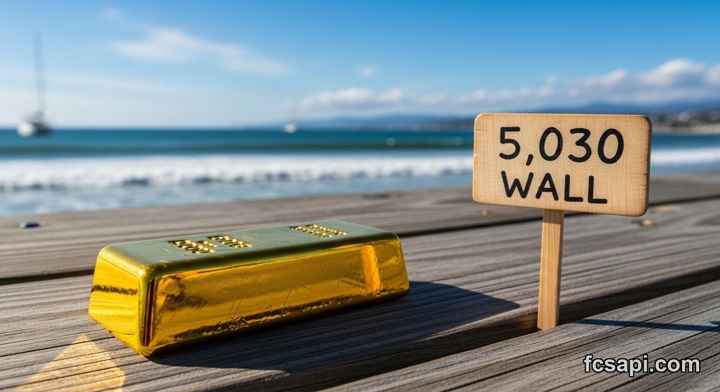 Gold bar on dock with ocean background representing GOLD / U.S. DOLLAR price forecast