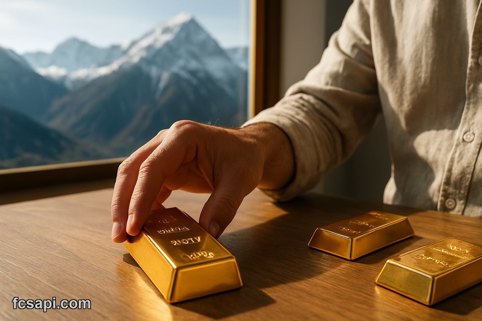 Gold bar on table with support price note