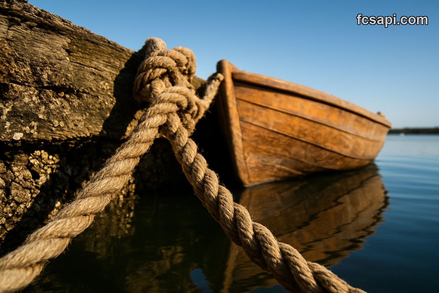 Ropes securing a boat to a dock symbolize market stability.