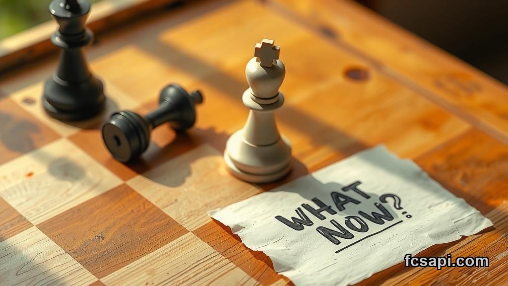 Netherlands 25 analysis, chessboard with king and parchment "WHAT NOW?"