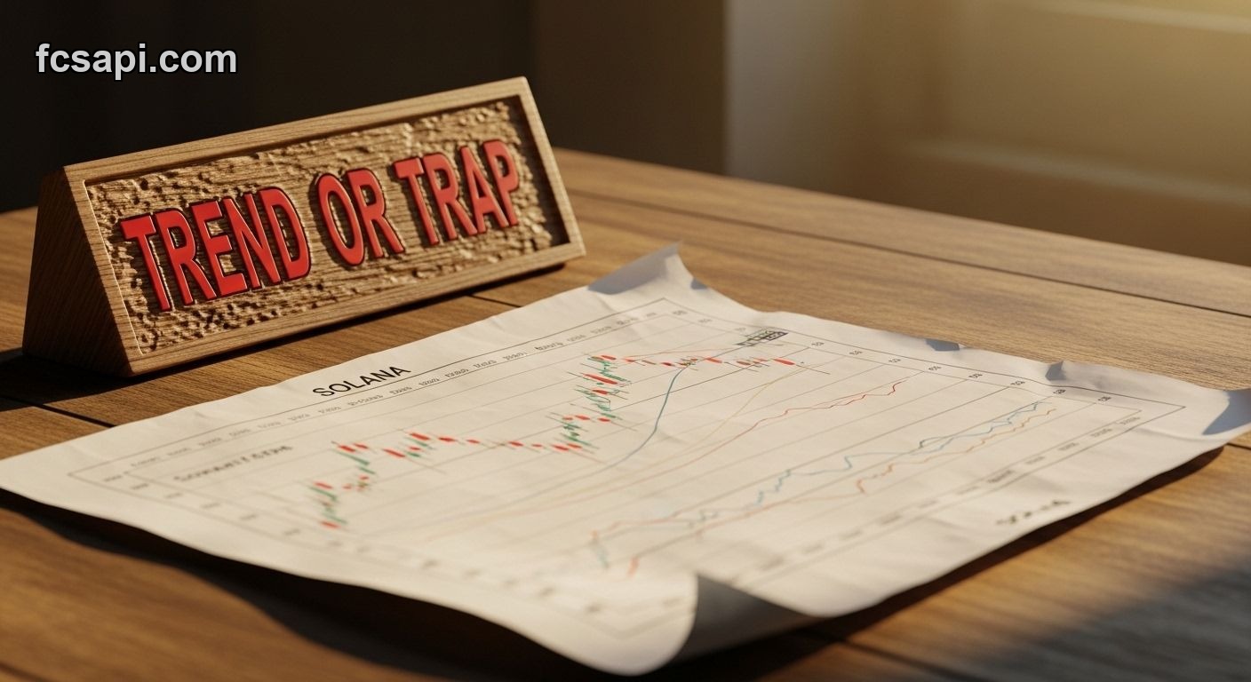 Solana price chart on wood desk
