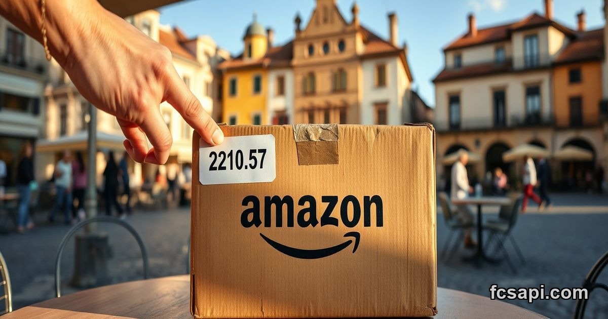 Amazon box with price label on outdoor table