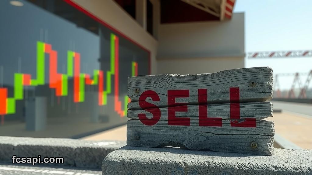 Conflicting crypto signals: green candle over red with a 'SELL' sign.