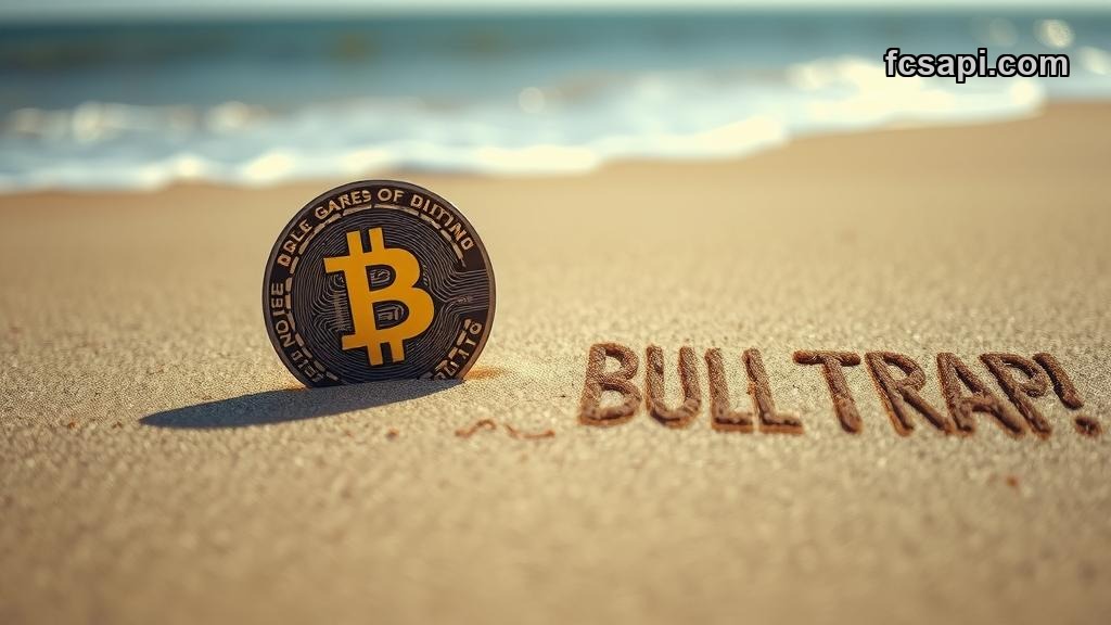 Crypto Proof of Work Market Cap, $ bull trap warning on a beach.