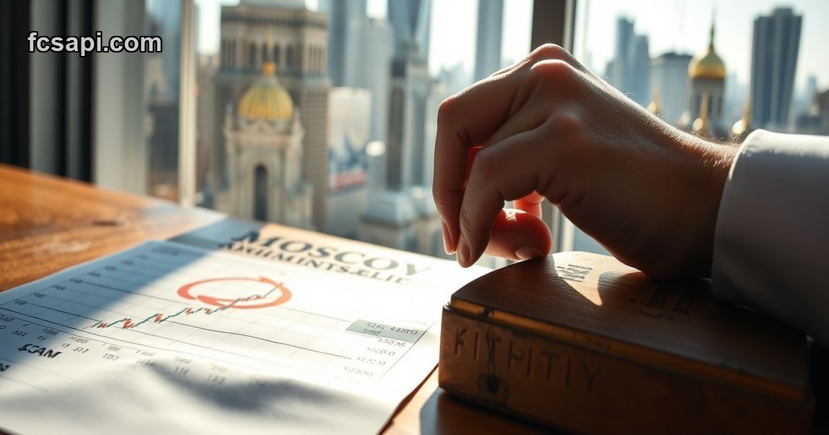 Elektropribor stock chart analysis with trader gripping desk