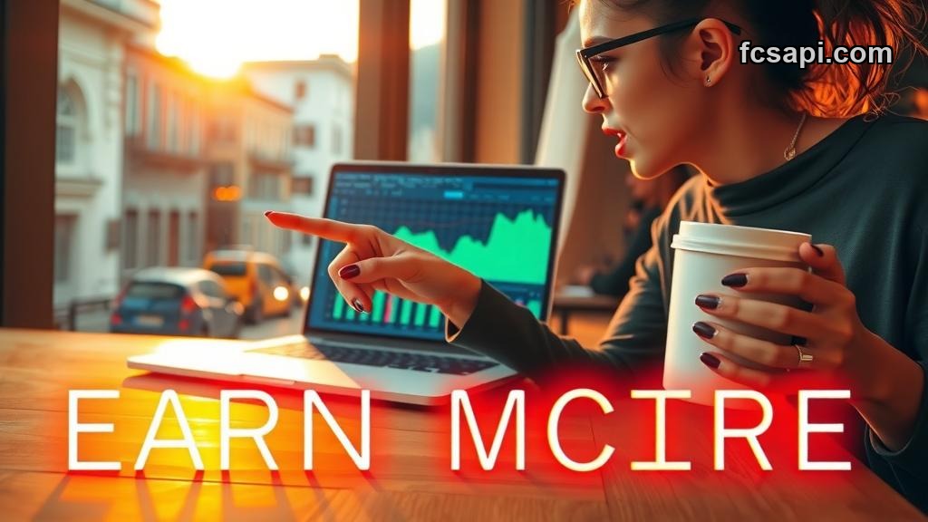 Woman pointing at financial chart with "EARN MORE" text.