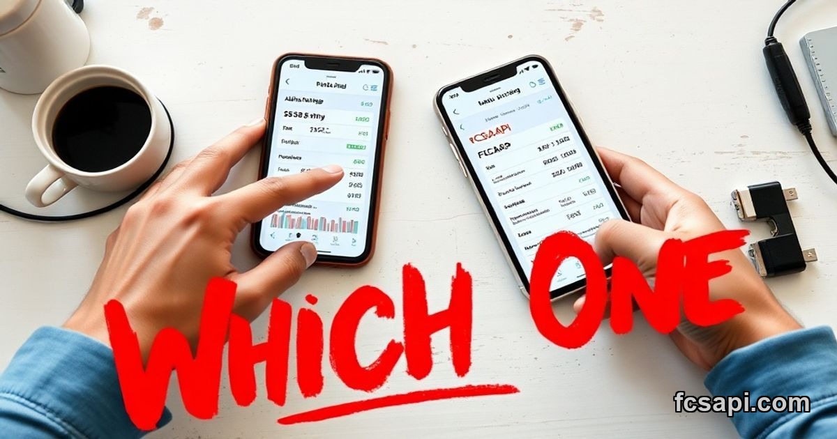 Developer comparing FCS API vs Alpha Vantage pricing on phones