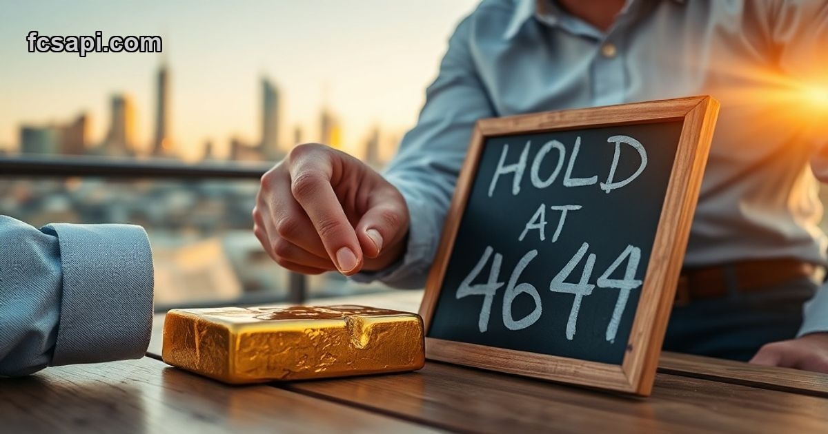 Trader pointing at gold bar with hold signal