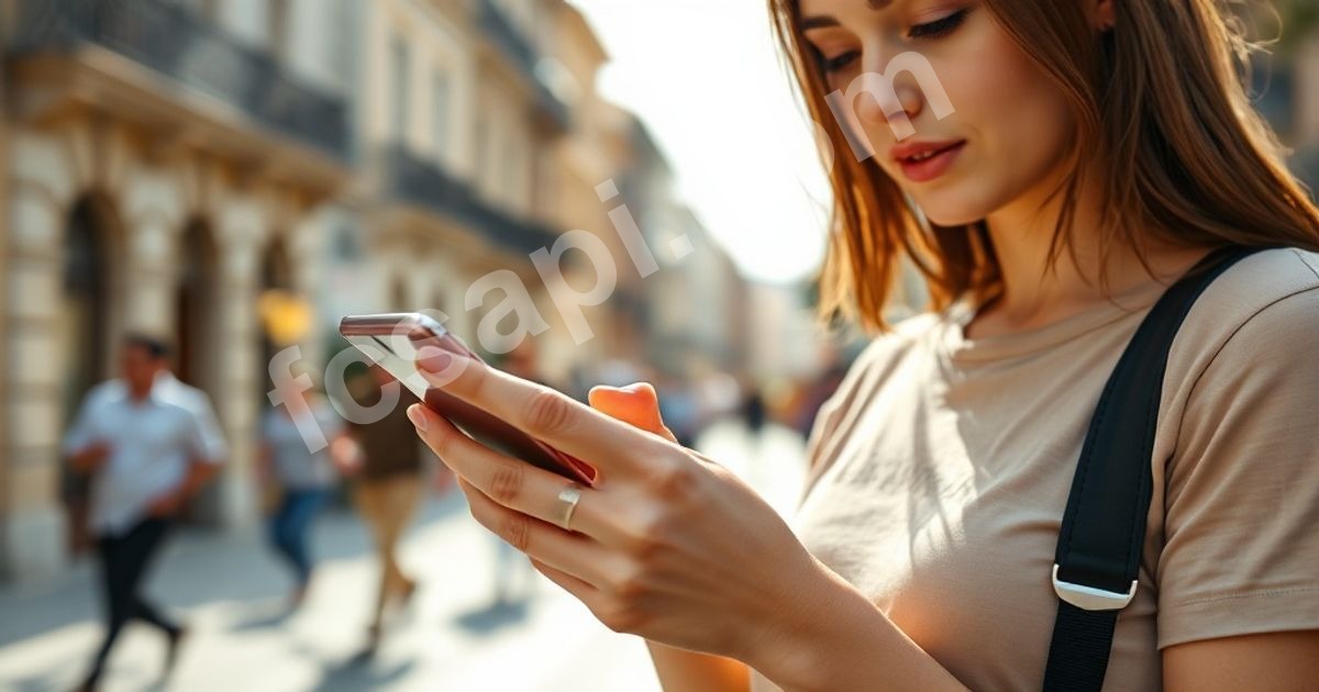 Woman using smartphone to get stock data via API.