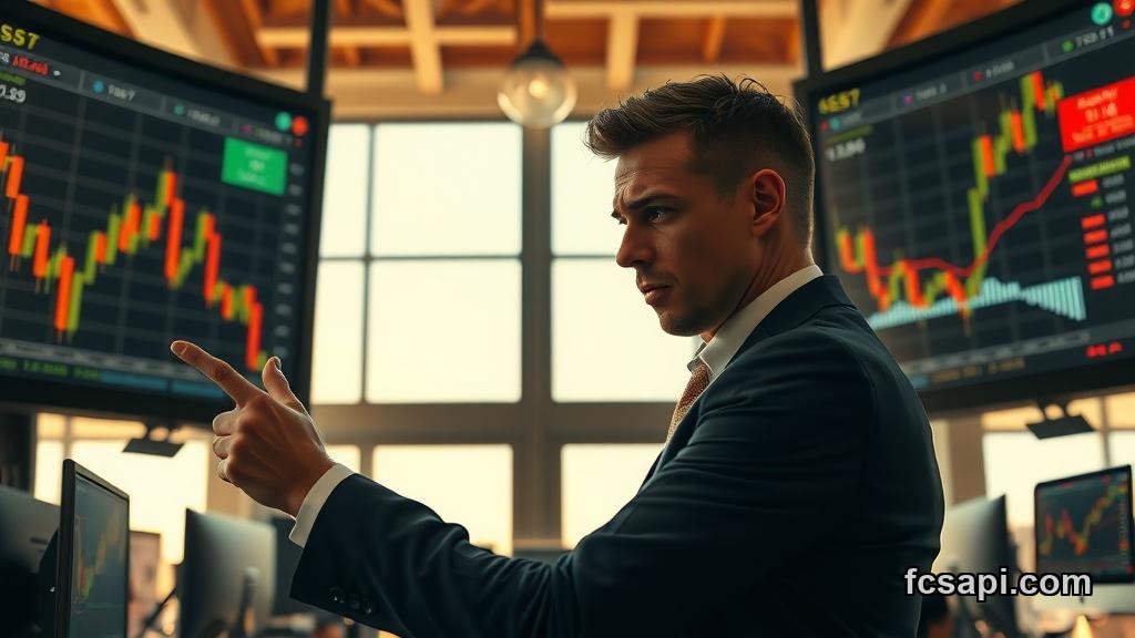 Person pointing at conflicting LSEG financial charts in trading room.