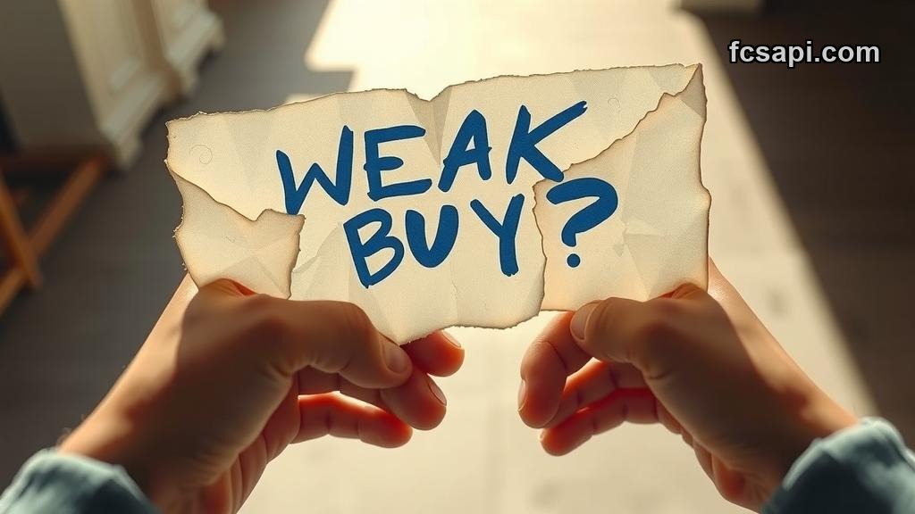 Person holding crumpled paper with "WEAK BUY?" for LSEG.