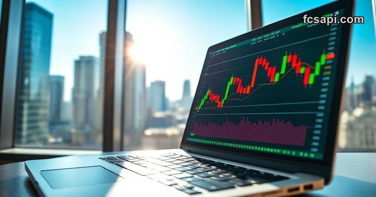 Real-time WebSocket API cryptocurrency price streaming on laptop screen